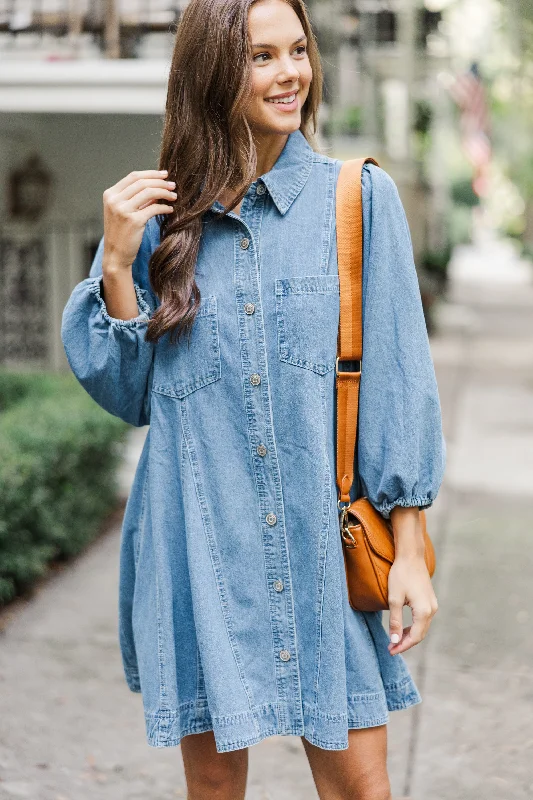 Fresh Comfort Follow Your Lead Medium Wash Denim Dress