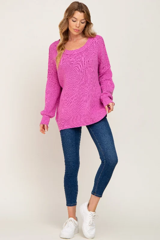Comfy Pants Magenta Exposed Seam Side Slit Sweater