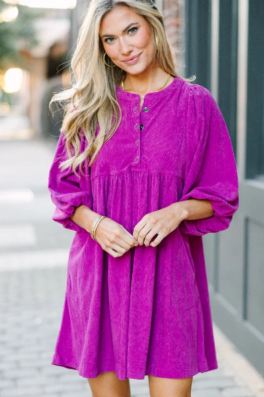 Cozy Look That's All You Magents Pink Corduroy Dress