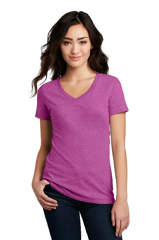 Relaxed Tops District Womens Perfect Blend Short Sleeve V-Neck T-Shirt - Heather Raspberry Pink