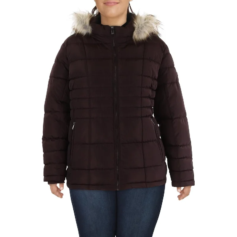 Warm Wear Calvin Klein Womens Plus Faux Fur Lined Cold Weather Puffer Jacket