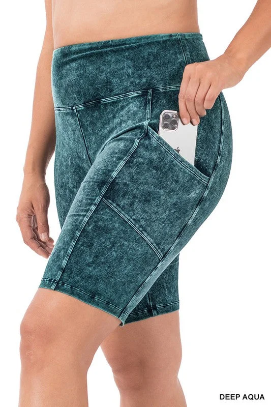 Casual Elegance Plus Mineral Wash Wide Waistband Pocket Leggings