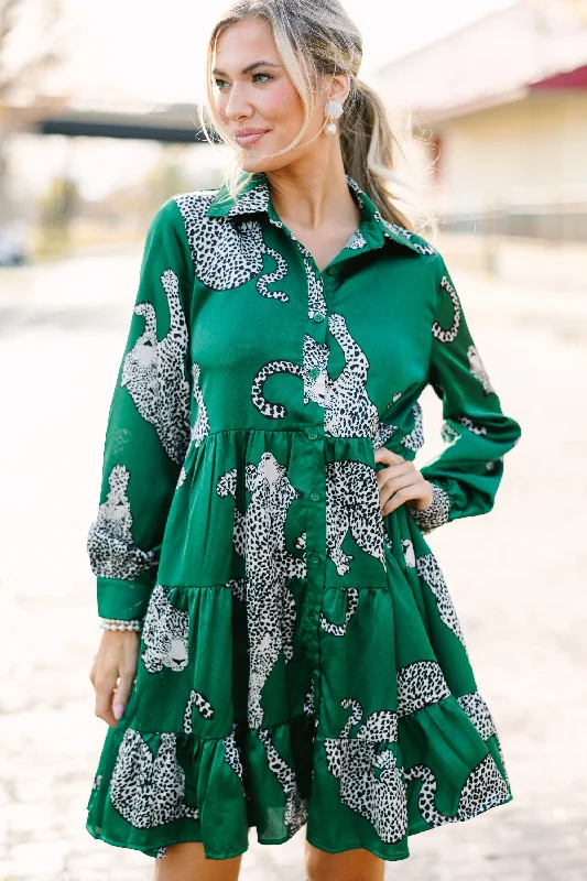 Comfy Layers Give Your All Green Leopard Dress