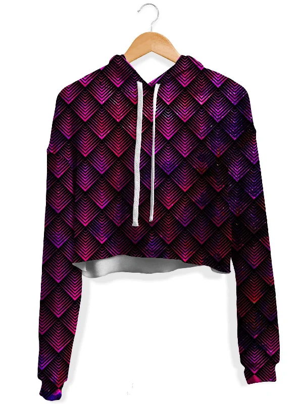 All-Day Comfort Galactic Dragon Scale Pink Fleece Crop Hoodie