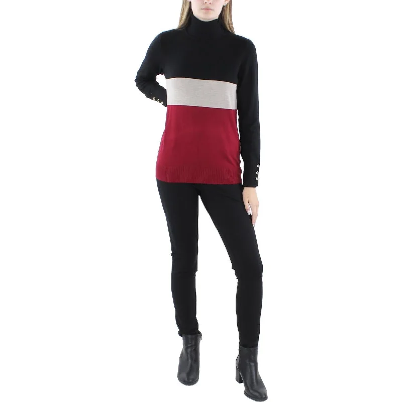 Elegant Wear Joesph A Womens Ribbed Trim Colorblock Turtleneck Sweater