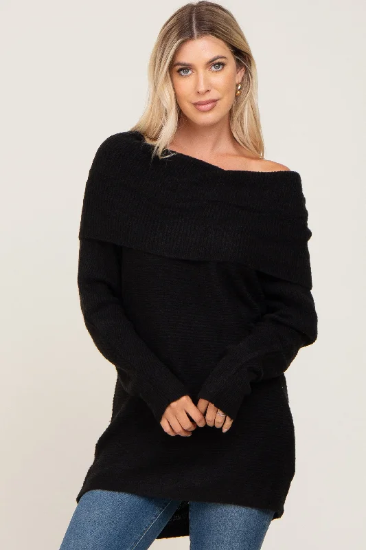 Weekend Comfort Wear Black Off Shoulder Dolman Sleeve Knit Top