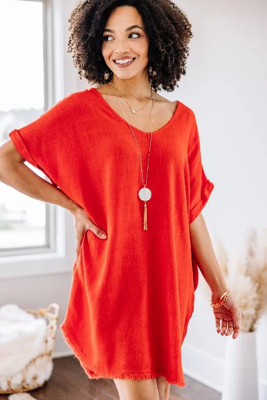 Relaxed Dresses Let's Go Poppy Red Frayed Hem Dress