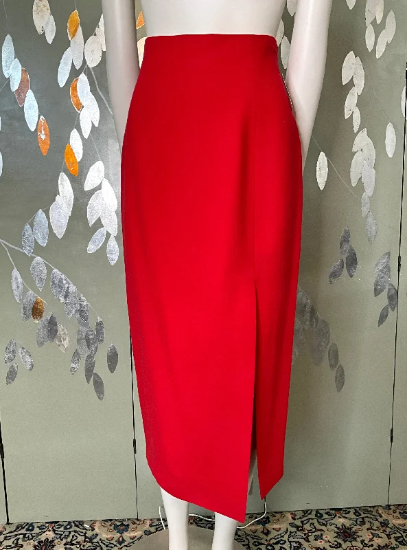 Soft Textures Vintage 1990s Red Midi Pencil Skirt with Slit, Small
