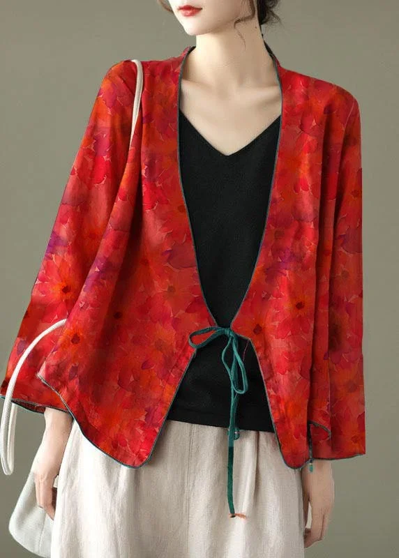 Effortless Looks Women Red-Floral pattern Embroideried Long sleeve Linen Shirt
