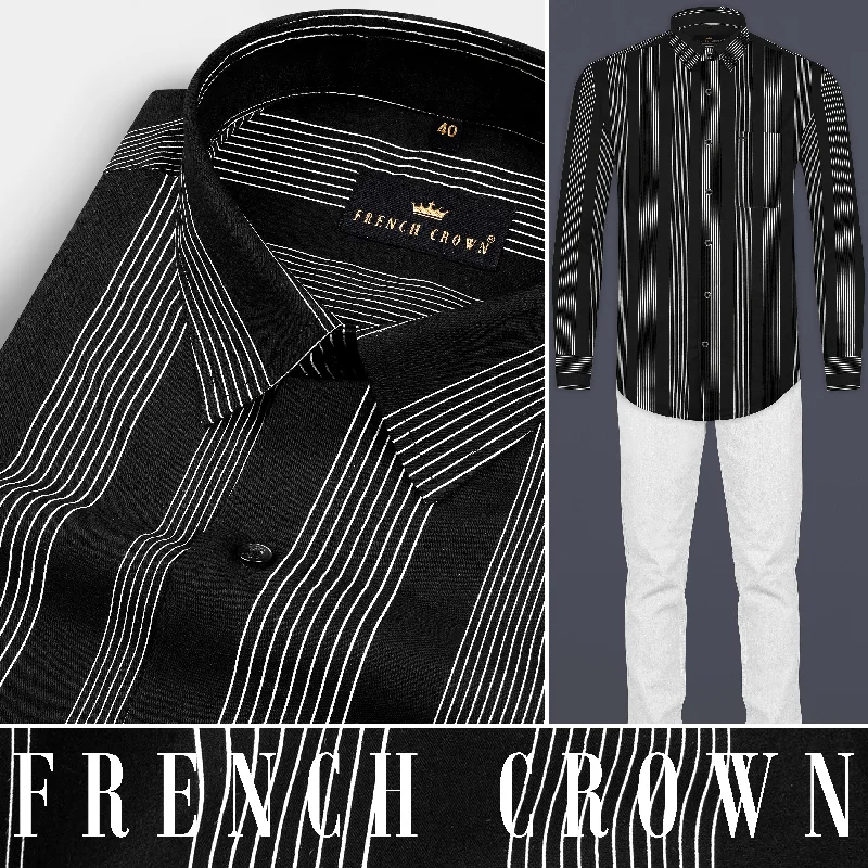 Weekend Comfort Wear Jade Black Twill Striped Premium Cotton Shirt