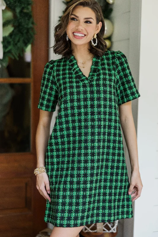 Relaxed Chic Get What You Need Green & Black Tweed Dress
