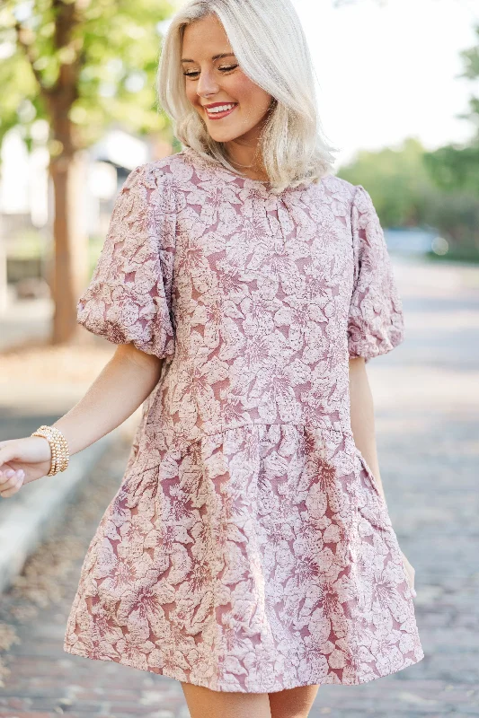 Relaxed Tops It's Your Night Mauve Floral Brocade Dress