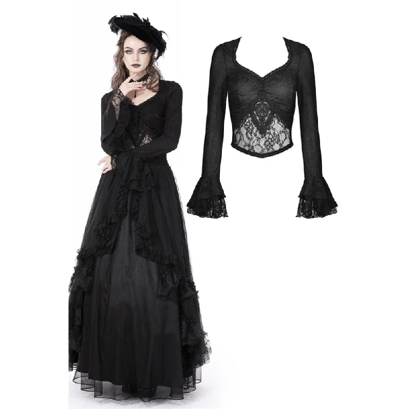 Soft Feel Women's Gothic Floral Embroidered Lace Splice Shirt