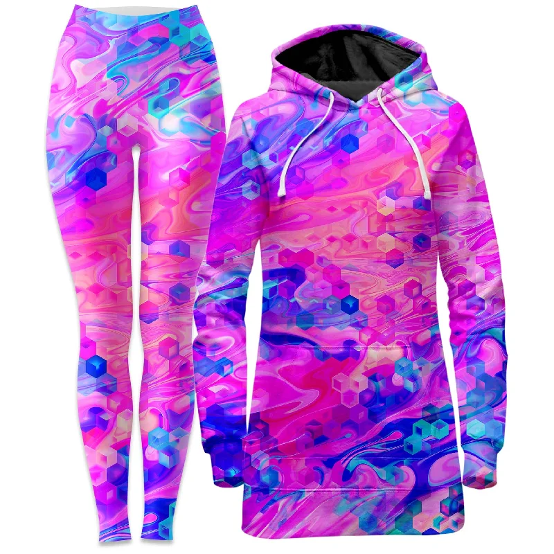 Versatile Wear Cotton Candy Wash Hoodie Dress and Leggings Combo