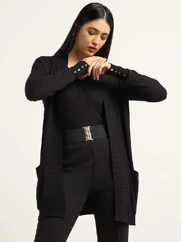 Chic Relaxation Wardrobe Black Knitted Jacket