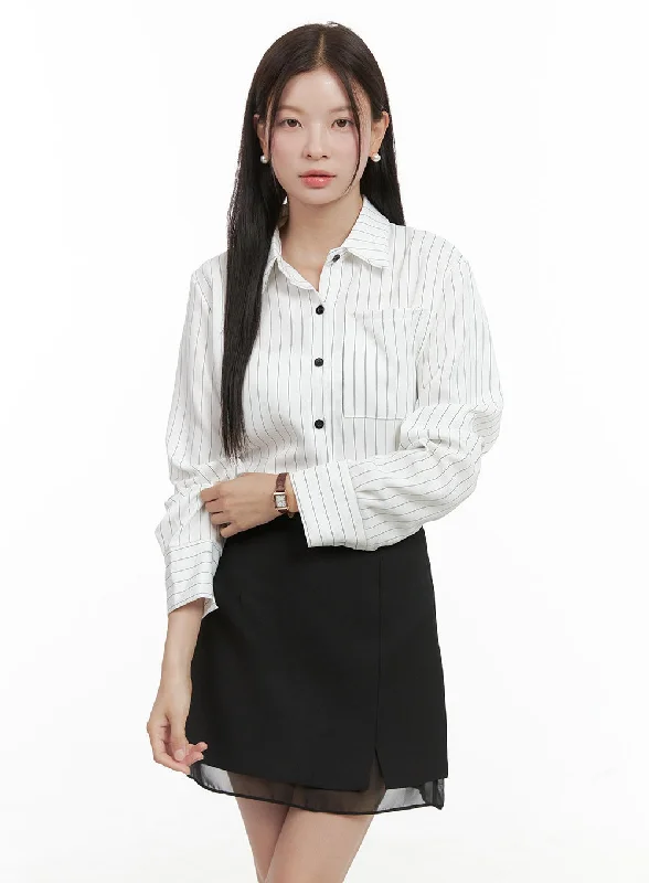 Easy Fashion Stripe Buttoned Collar Shirt OG416