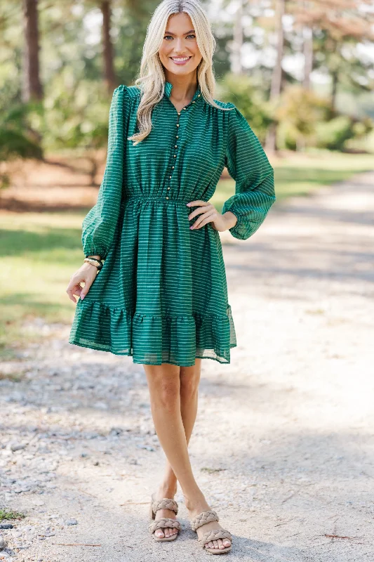 Everyday Style Great Days Ahead Hunter Green Striped Dress