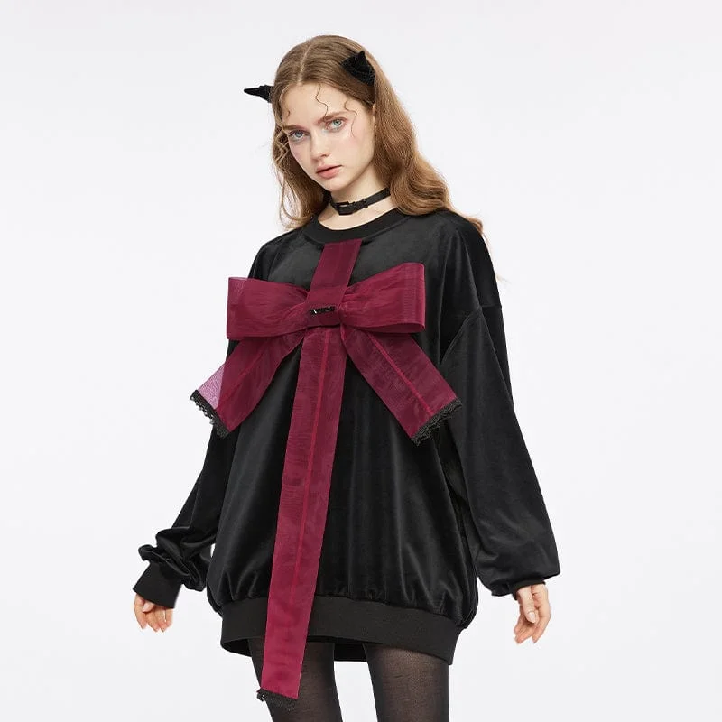 Everyday Outfits Women's Grunge Bowknot Velvet Shirt