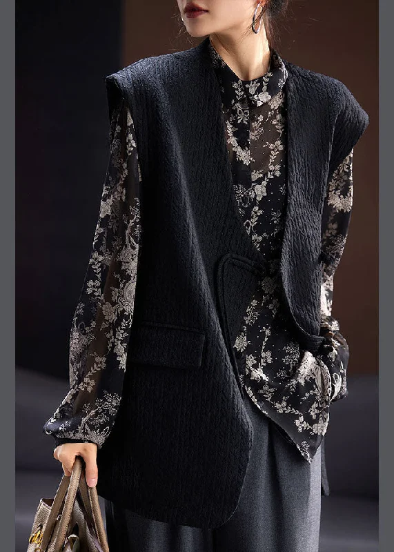 Cozy Fashion Handmade Black V Neck Button Cozy Waistcoat Fall