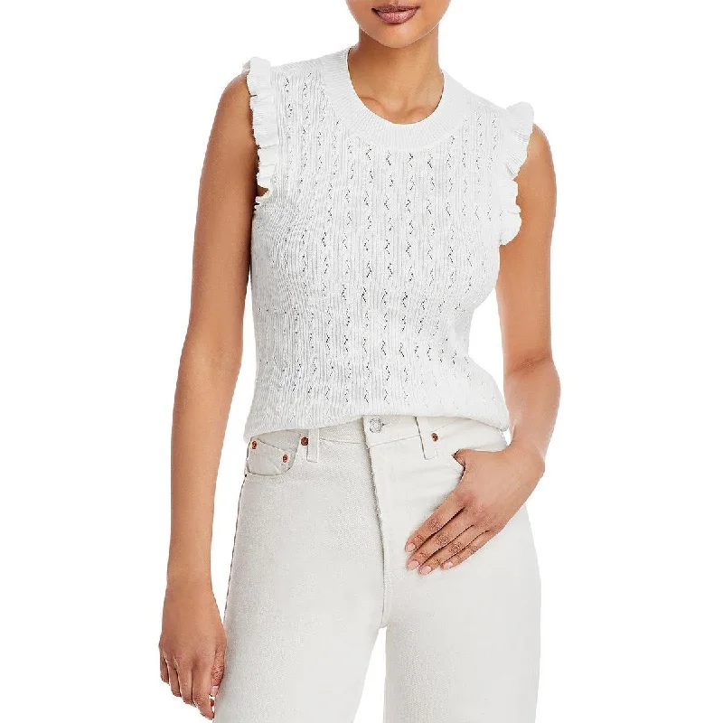 Versatile Style Paige Womens Gardenia Ruffled Crewneck Tank Top Sweater
