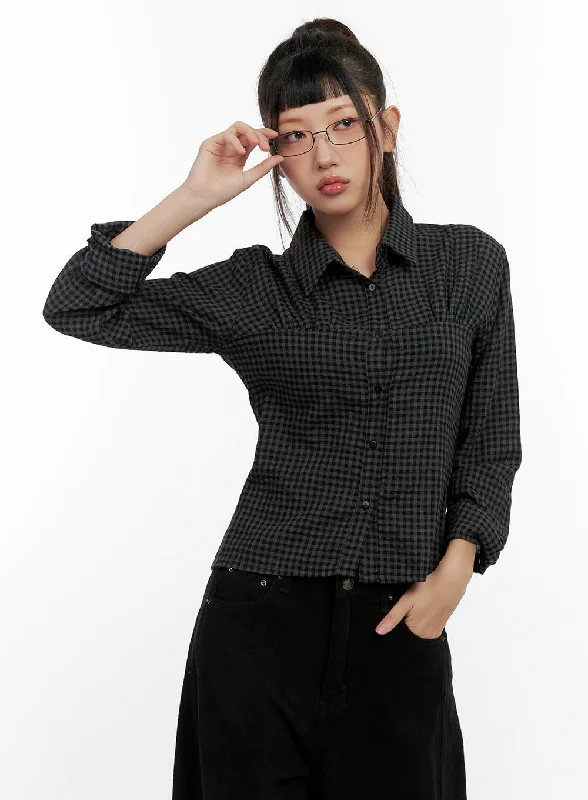 Effortless Wear Gingham Collar Buttoned Shirt CN405