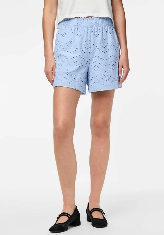 Cozy Sweaters Pieces Vilde Broderie Angelise Short, Cashmere Blue