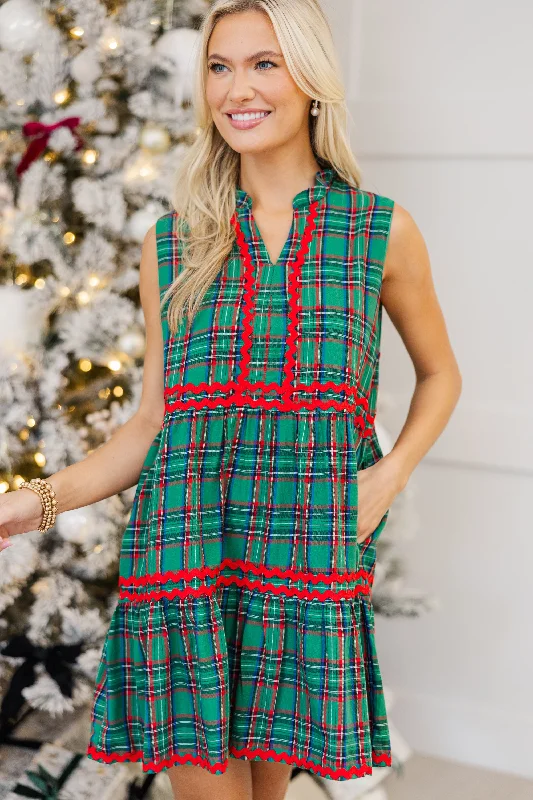 Cozy Sweaters Passing Time Green Plaid Dress
