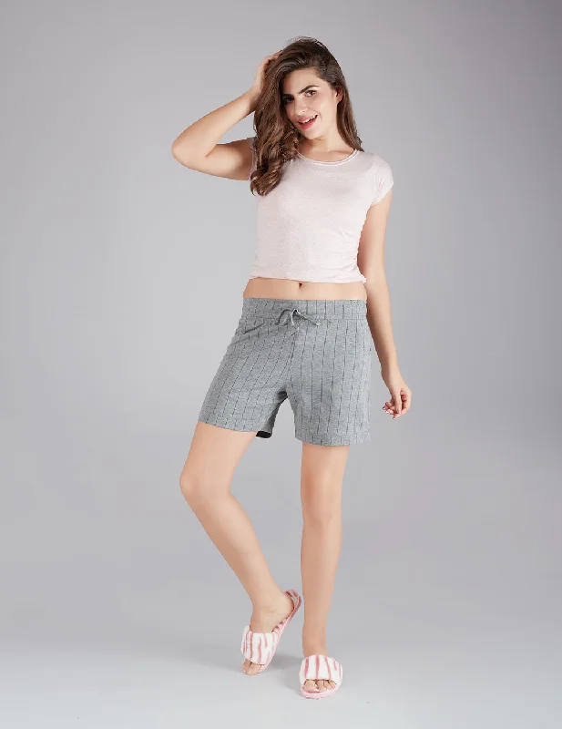 Comfortable Jackets Printed Shorts For Women - Cotton Lounge Shorts - Grey