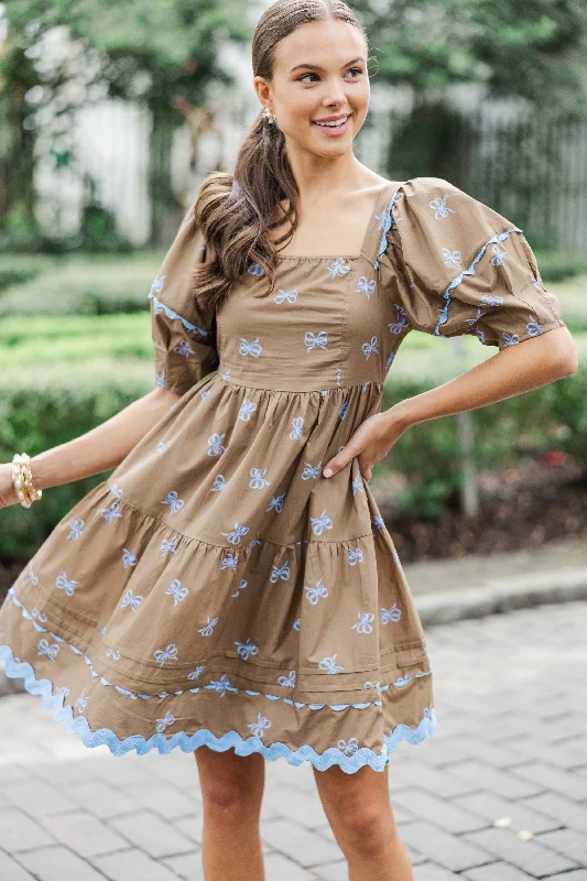 Timeless Style The Perfect Day Coffee Brown Bow Print Dress
