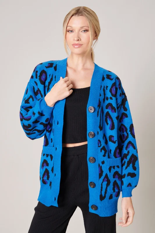 Weekend Comfort Wear Charmed Blue Leopard Cardigan