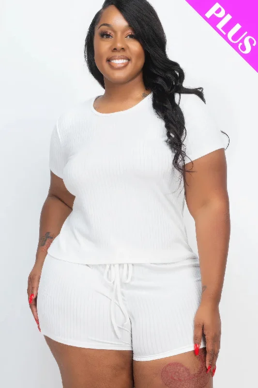 Soft Touch Plus Size Ribbed Short Sleeve Top&shorts Set
