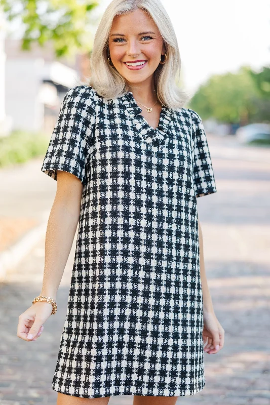 Luxe Comfort Get What You Need White & Black Tweed Dress
