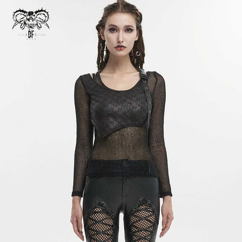 Relaxed Chic Women's Gothic Buckle Mesh Shirt