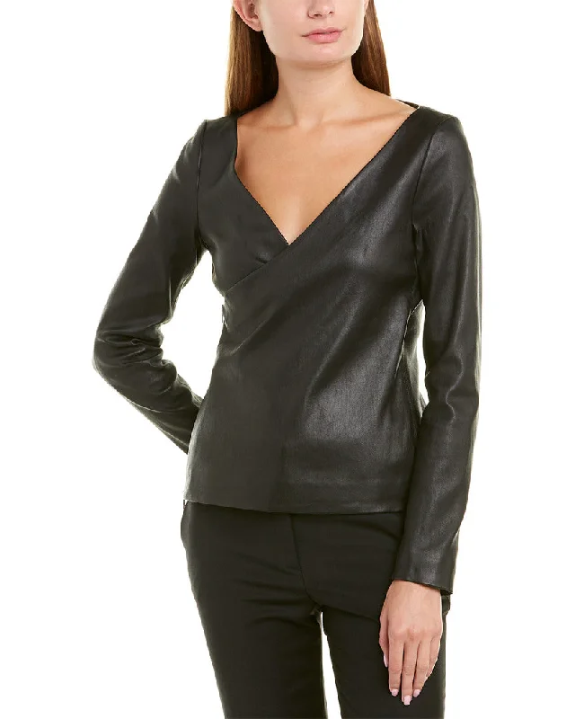 All-Day Wear Theory Fitted Leather Wrap Jacket