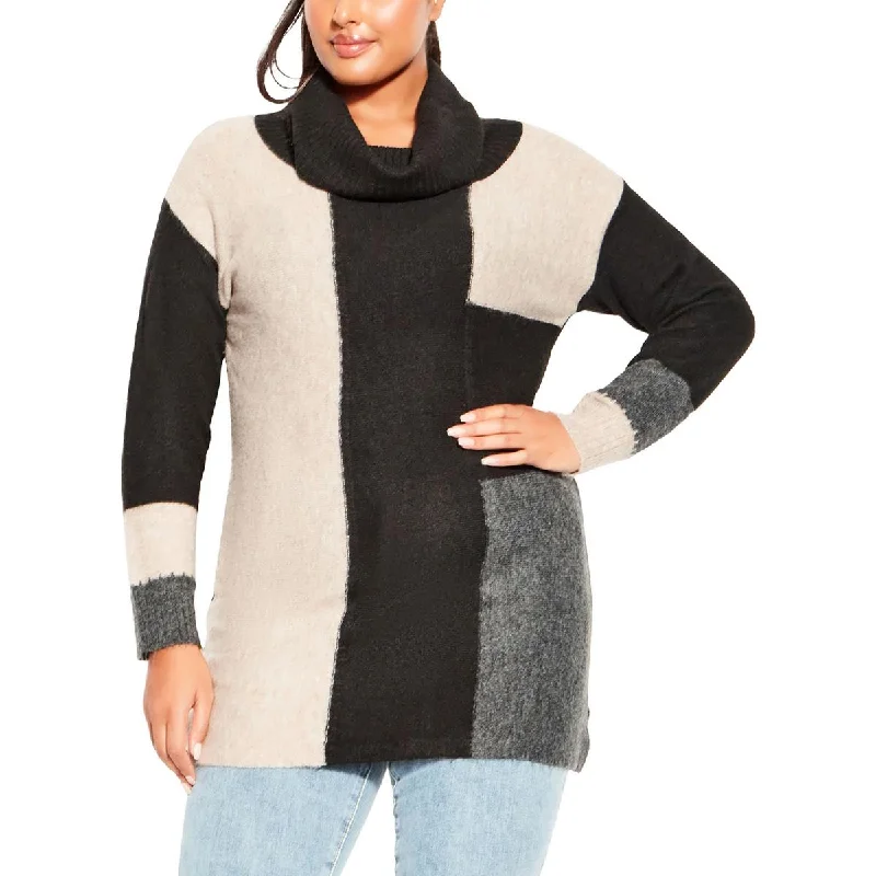 Easy-to-Wear Evans Womens Plus Cowl Neck Colorblock Pullover Sweater