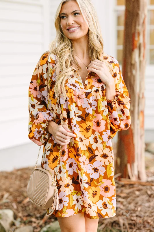 Effortless Looks Show You Off Mocha Brown Floral Babydoll Dress