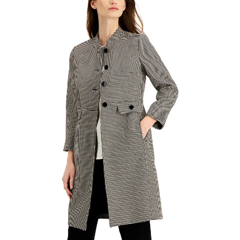 Comfy Chic Anne Klein Womens Houndstooth Long Pea Coat
