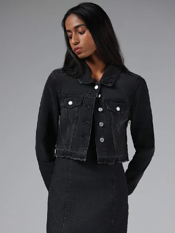 Smart Comfort Wear Nuon Black Cropped Denim Jacket