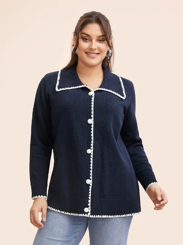 Relaxed Dresses Lapel Collar Contrast Trim Cardigan
