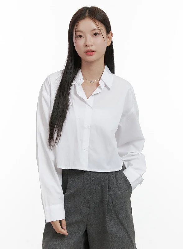 Comfortable Sweaters Slit-Back Crop Shirt OO416