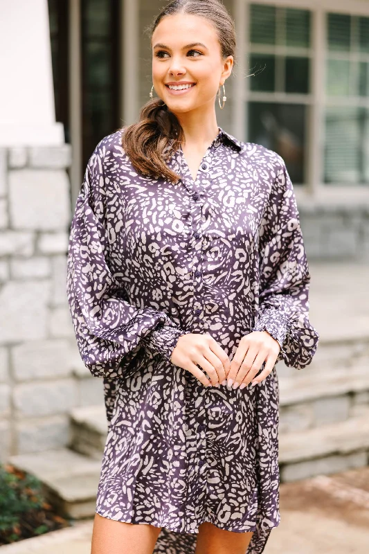Soft Fabrics Watch Me Go Dusty Plum Purple Leopard Dress