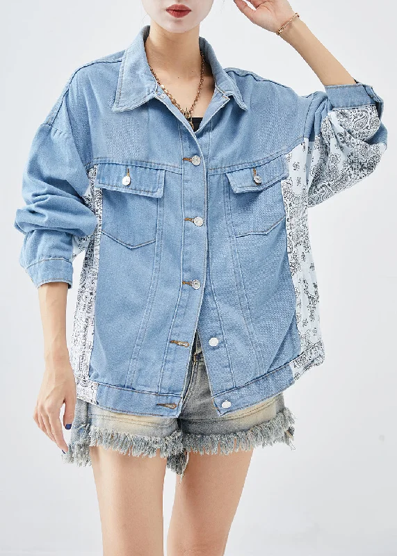 Minimal Comfort Boutique Blue Oversized Patchwork Cotton Coats Fall