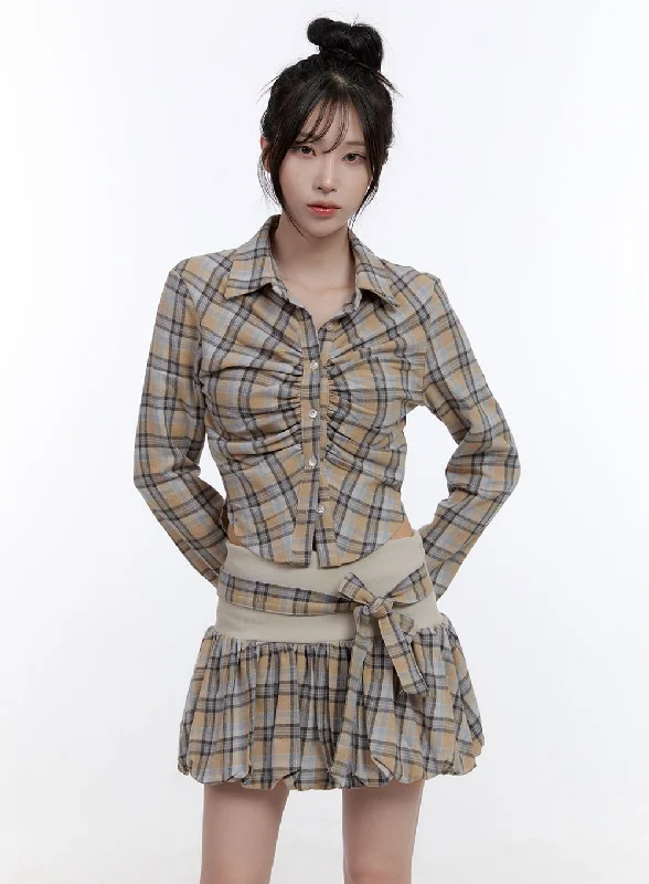 Warm Wear Shirred Crop Check Shirt CO418