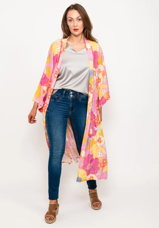 Soft Textures Seventy1 One Size Long Floral Kimono, Pink