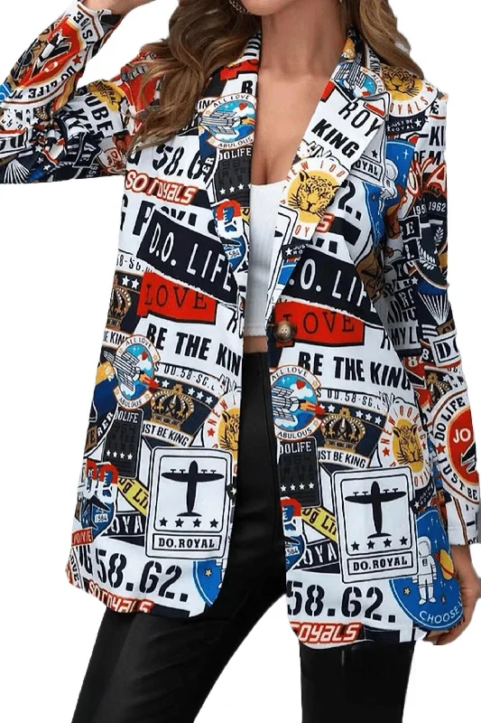 Relaxed Fit Wear Kendall Jet Setter Blazer In White Multi Print