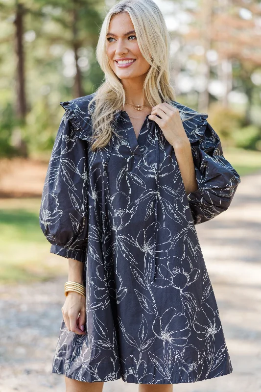 Lounge Chic Just A Dream Charcoal Gray Floral Dress