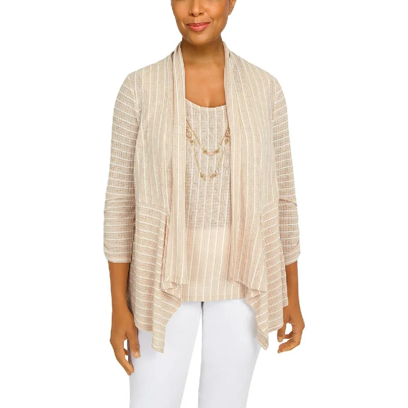 Simple Chic Alfred Dunner Womens Petites Ribbed Open Front Cardigan Sweater