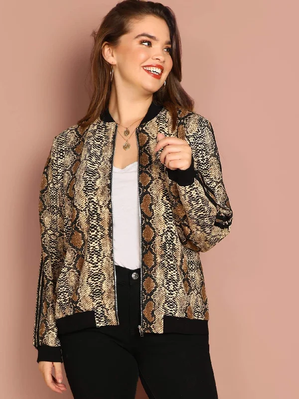 Sporty Elegance Plus Contrast Sideseam Snake Skin Jacket