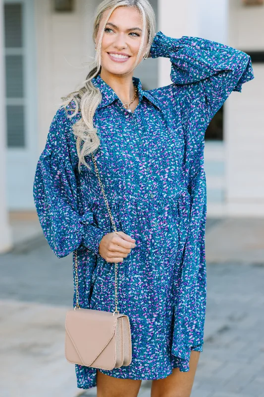 Effortless Wear Find A Way Teal Blue Abstract Dress