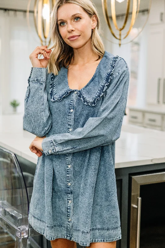 Weekend Wear Ask Away Denim Blue Acid Wash Dress